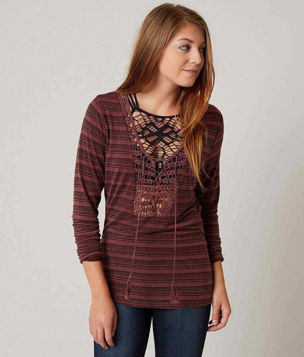 Gimmicks BKE Tawny Port Red Washed Lace Up Top Women's Size Medium